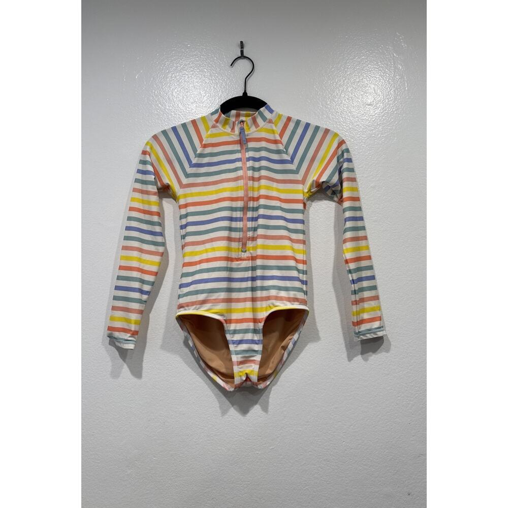 Crewcuts Girls Rainbow Rash Guard UPF 50+ Striped Long Sleeve Swimsuit‎ Size 10